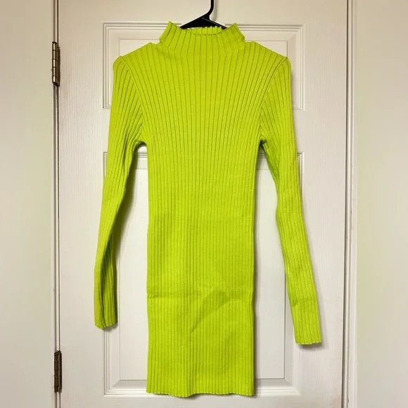 Forever 21 | Dresses | Warm Neon Green Ribbed Long Sleeve Mini Dress Nwt  Size M | Poshmark